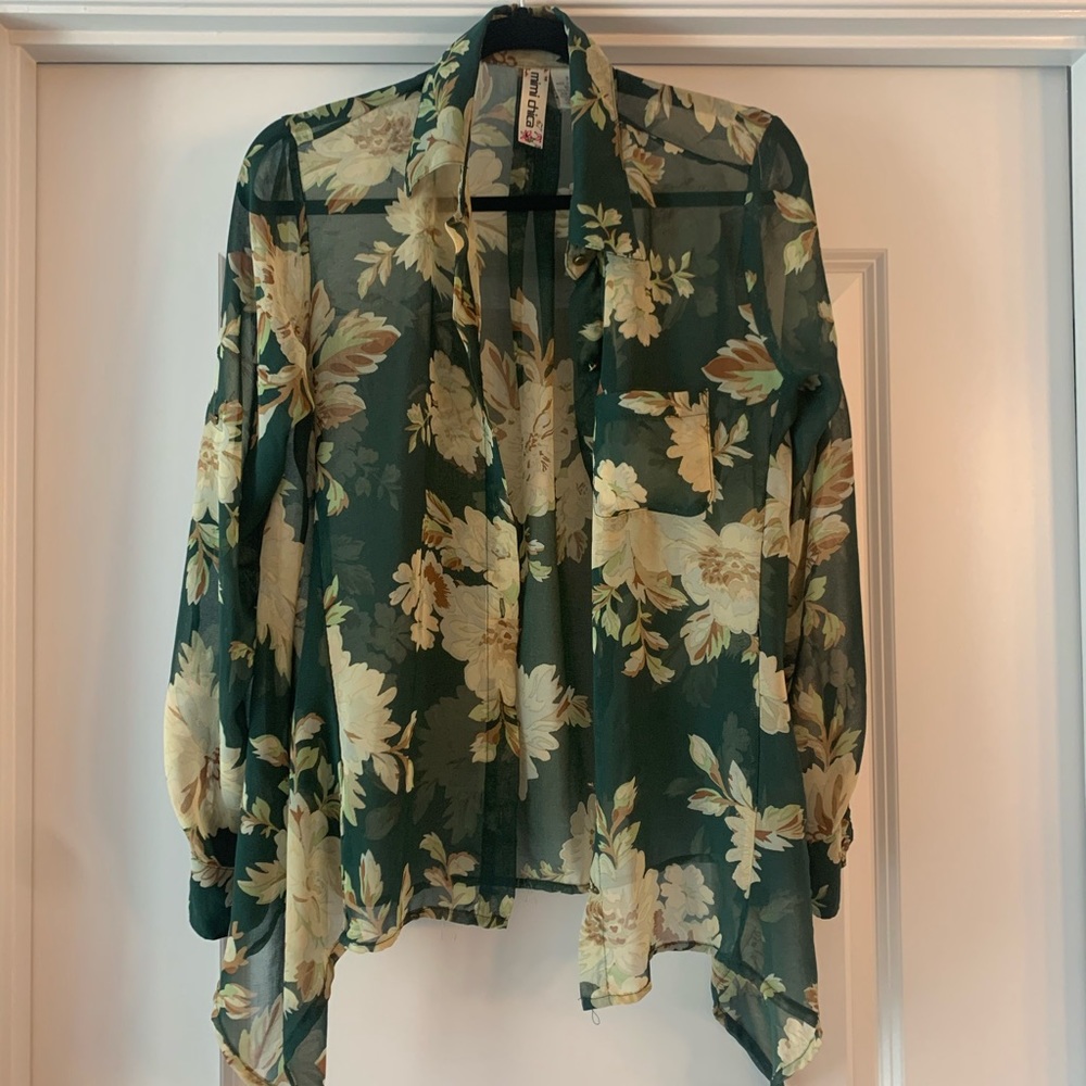 Nordstrom Floral Flowy Evergreen Blouse